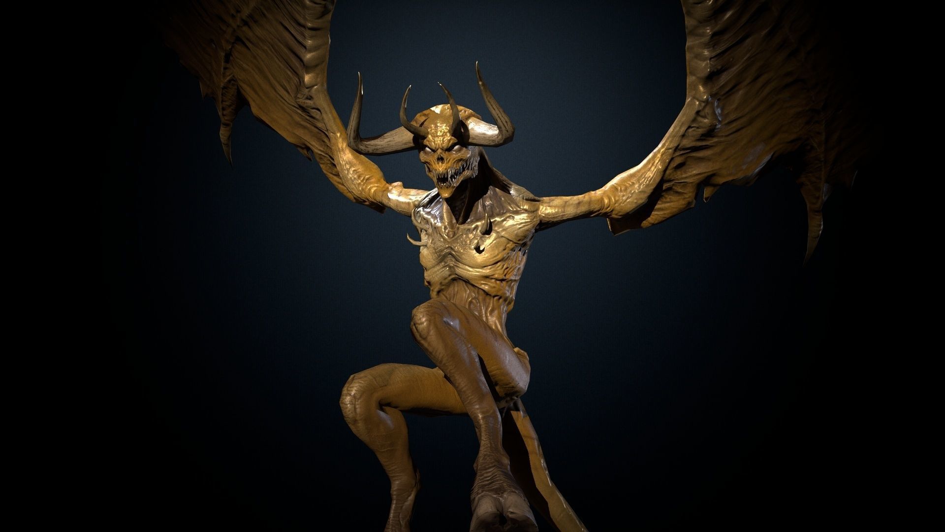 FlyingDemon1 golden demon Low-poly 3D model_4