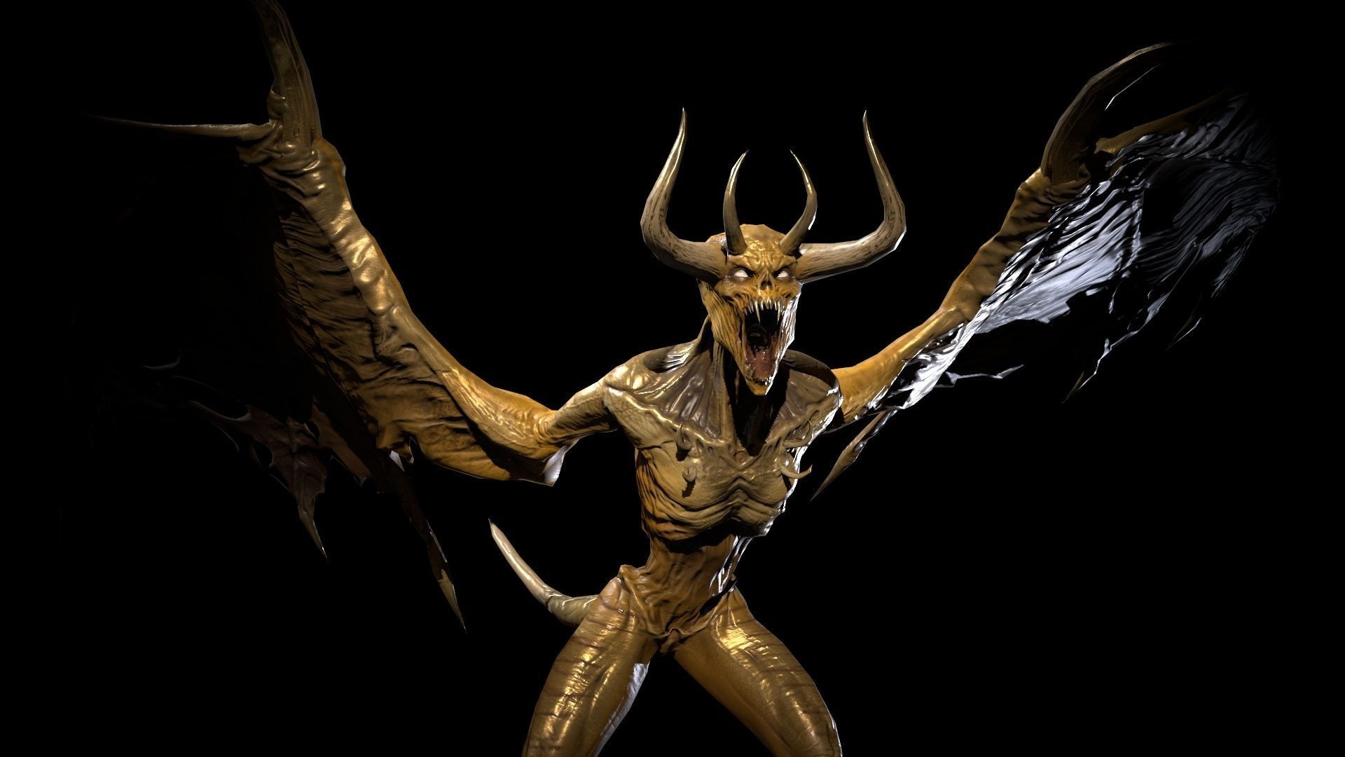 FlyingDemon1 golden demon Low-poly 3D model_30