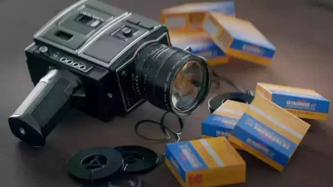 Chinon 8mm Film Camera Model and Scene 3D model Chinon 8mm Film Camera Model and Scene 3D model
