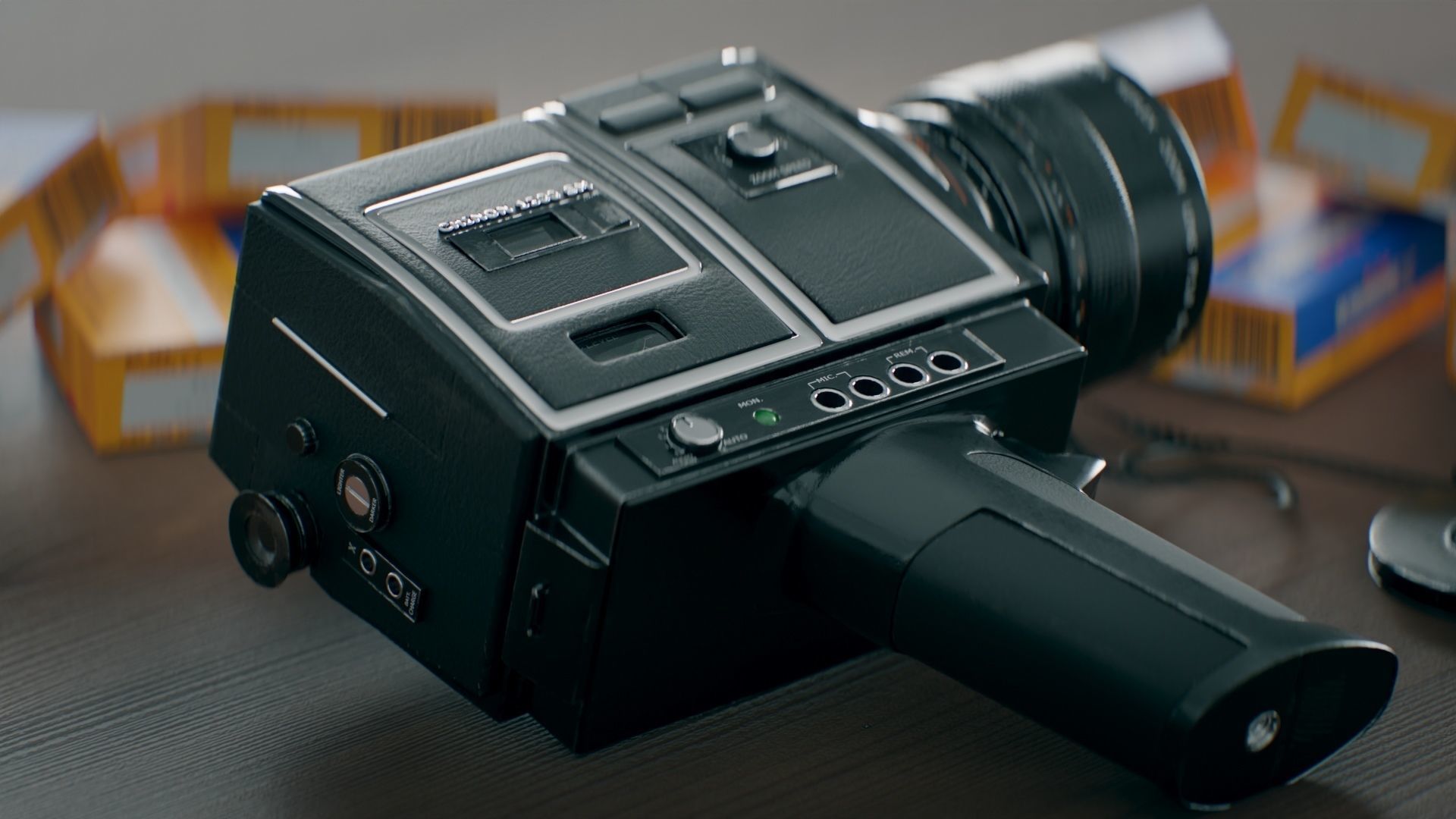 Chinon 8mm Film Camera Model and Scene 3D model_2