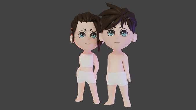 Cartoon Character Base for Games Low-poly 3D model