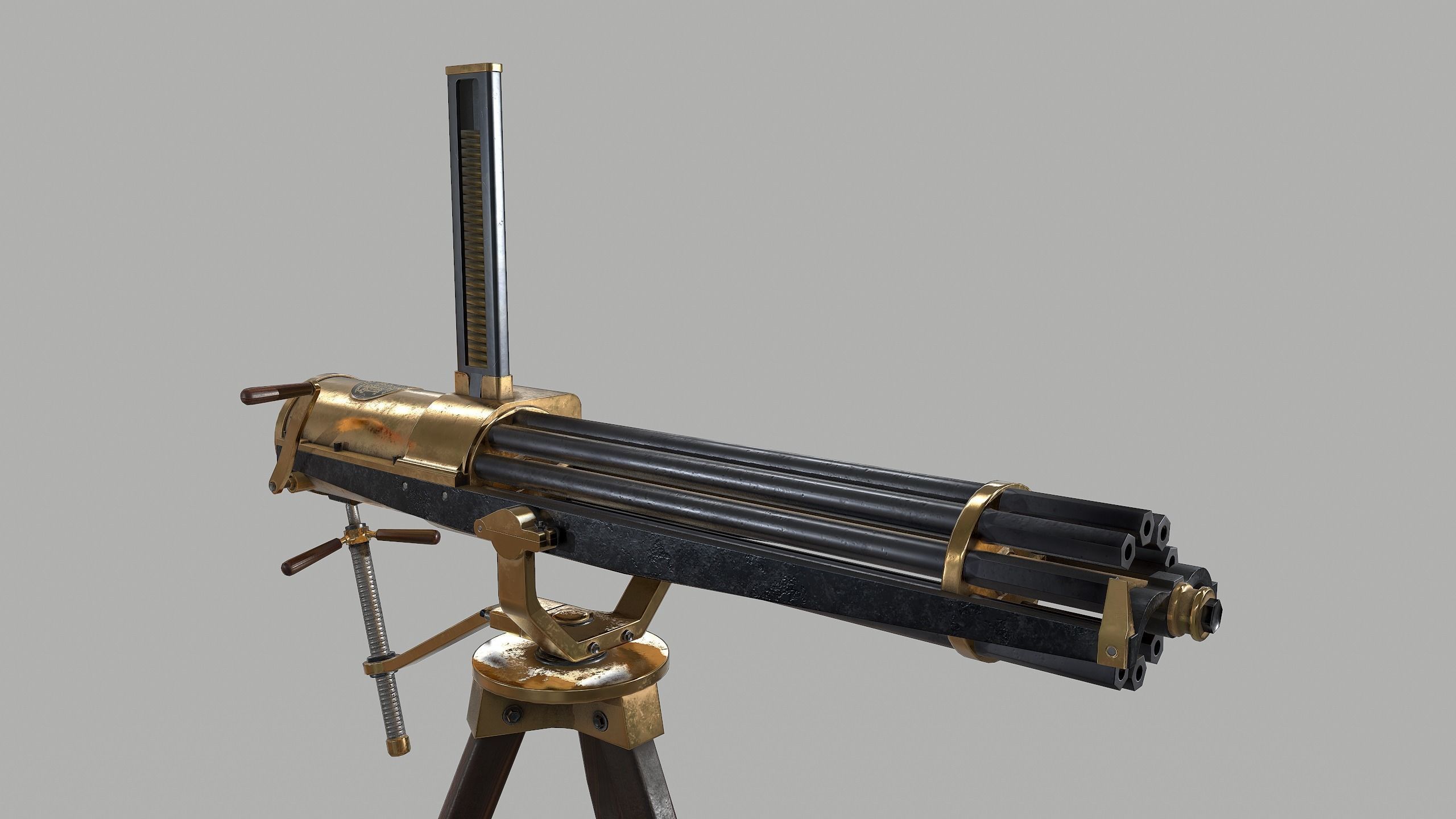 Gatling gun Low-poly 3D model_6