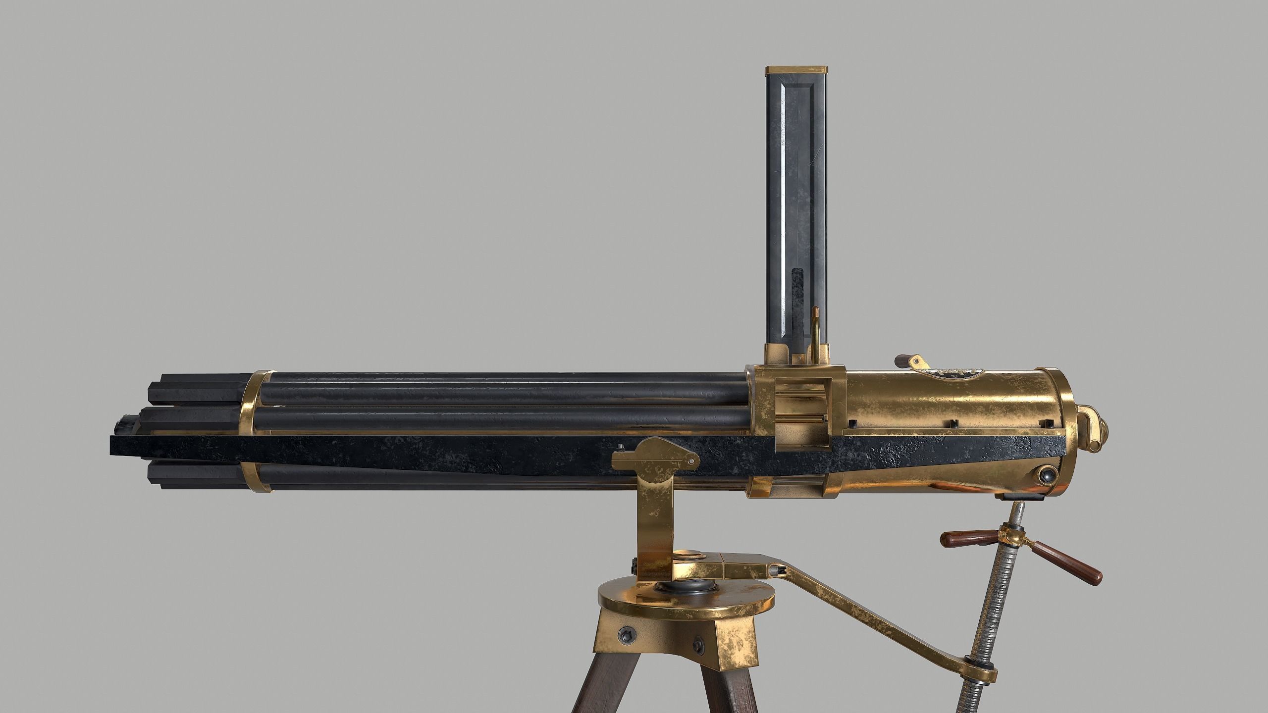 Gatling gun Low-poly 3D model_4