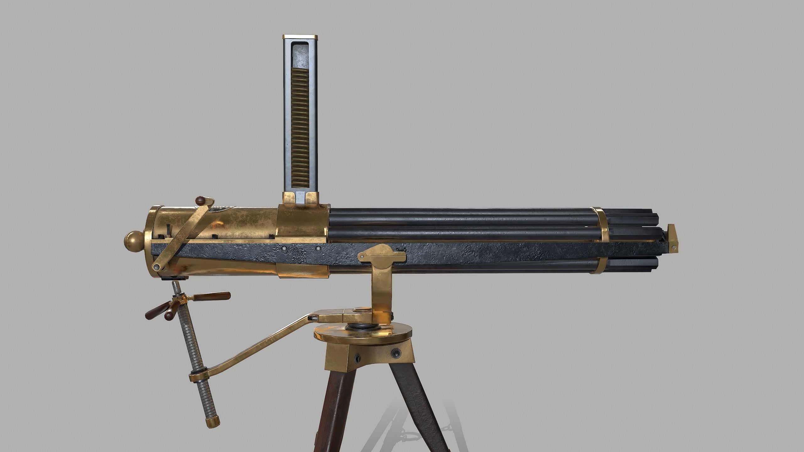 Gatling gun Low-poly 3D model_3