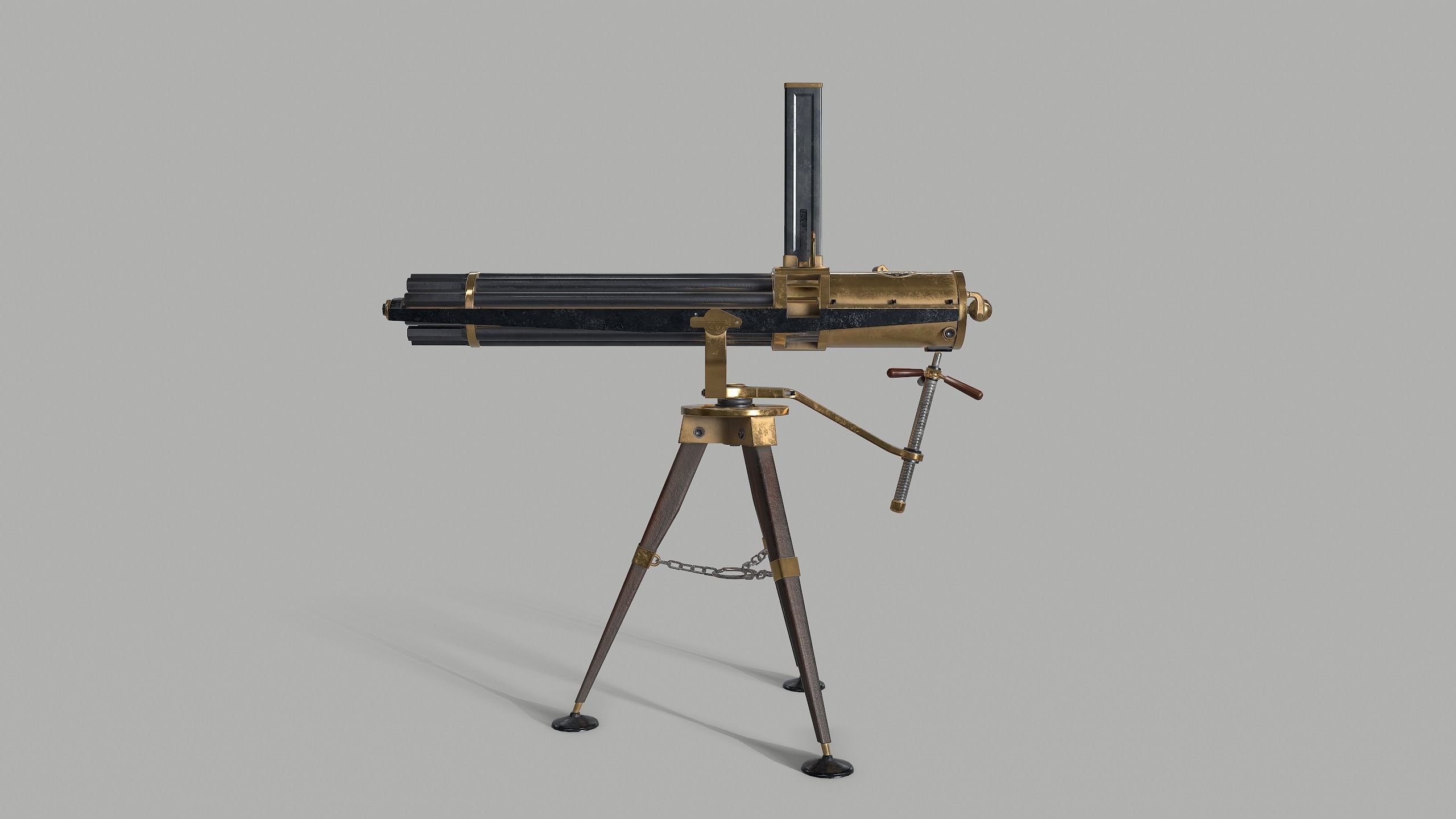 Gatling gun Low-poly 3D model_2