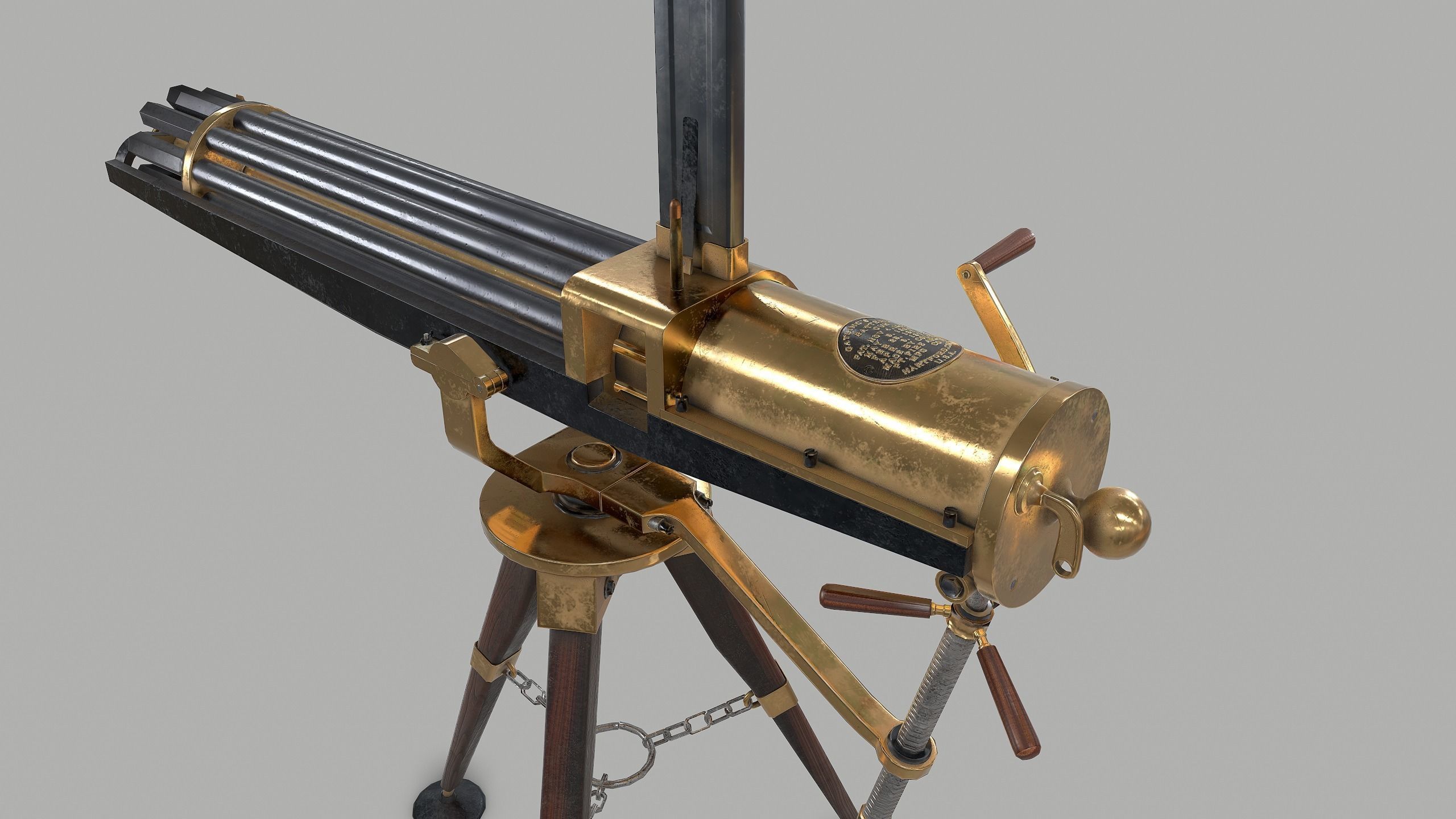 Gatling gun Low-poly 3D model_5