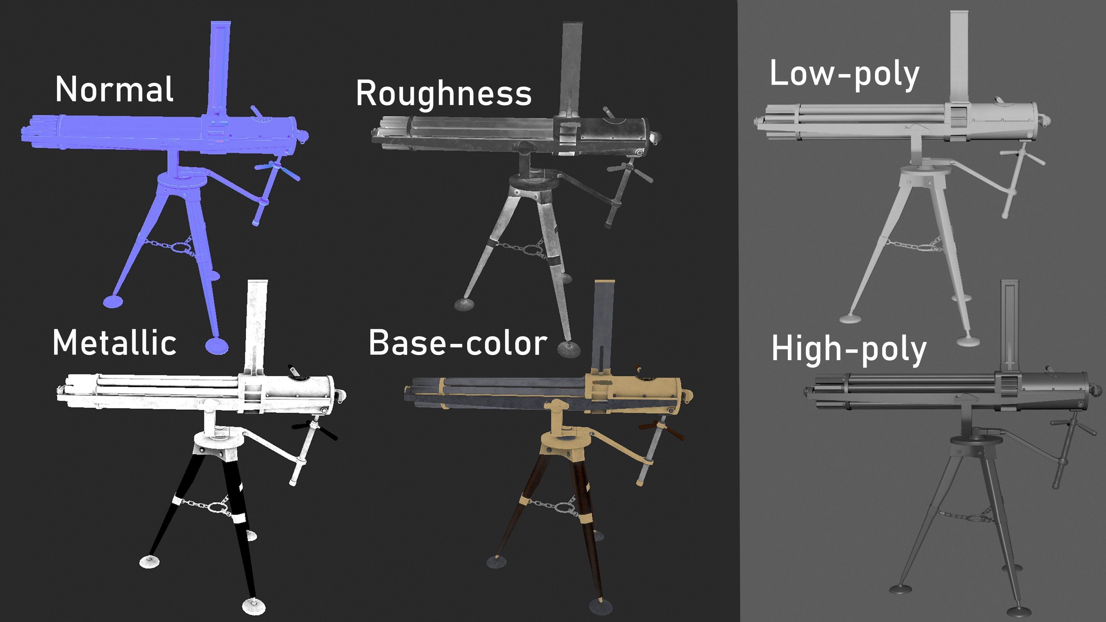 Gatling gun Low-poly 3D model_11