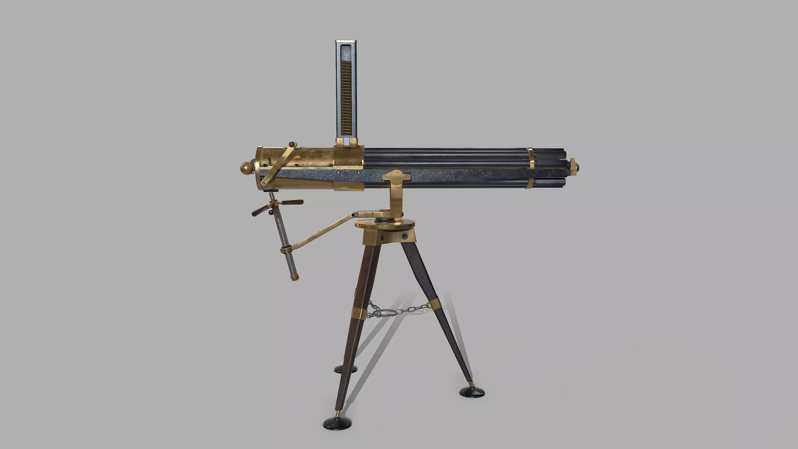 Gatling gun Low-poly 3D model_0