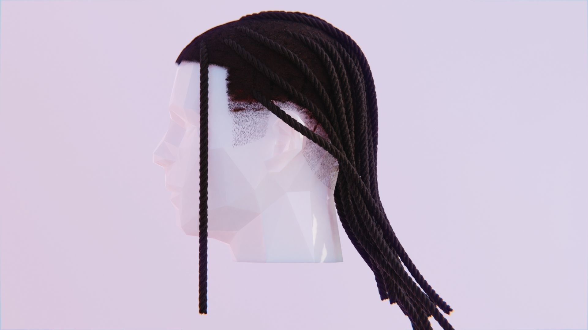 Long Dreads 3 - Braided Low-poly 3D model_2