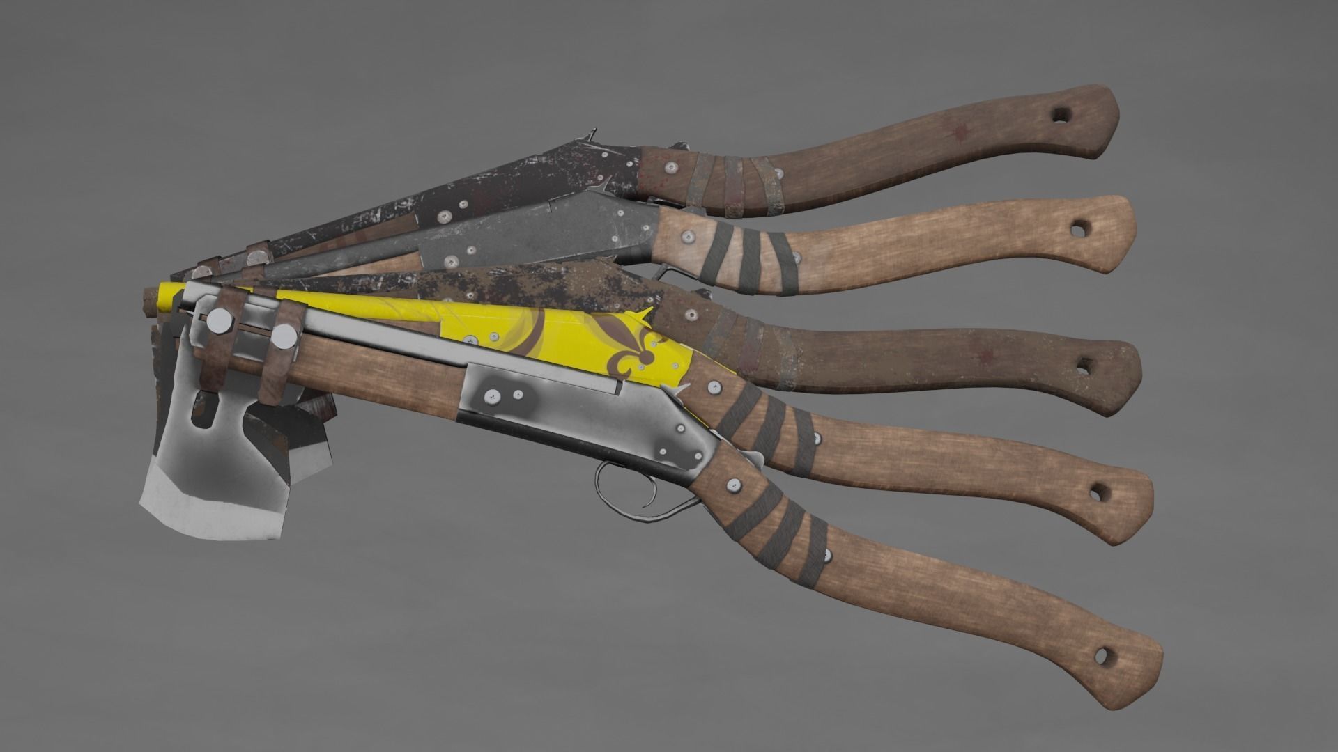 Shotgun-Axe PBR Game READY gun with blood Low-poly 3D model_8