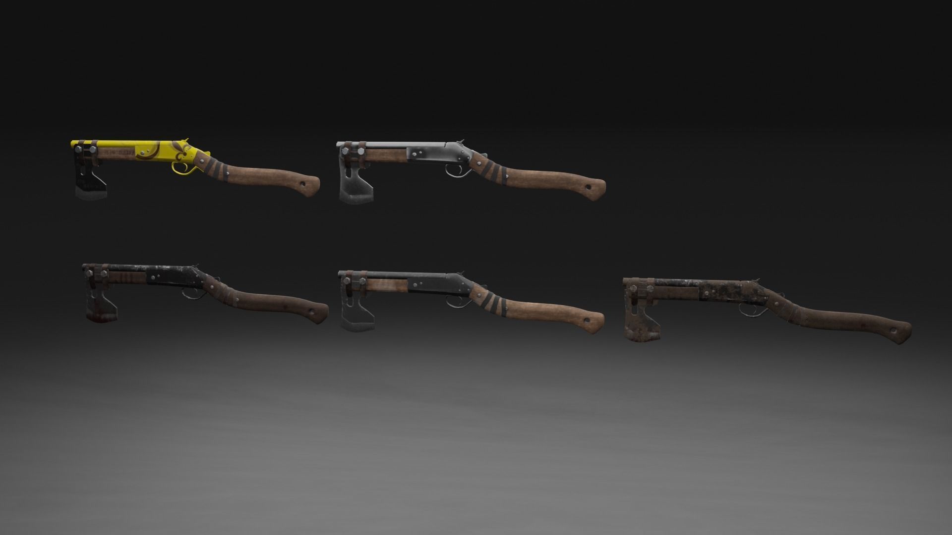 Shotgun-Axe PBR Game READY gun with blood Low-poly 3D model_1