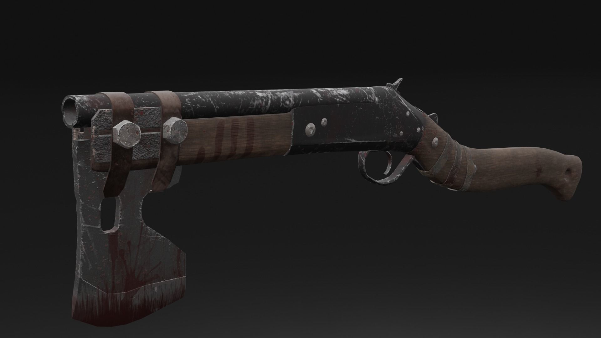 Shotgun-Axe PBR Game READY gun with blood Low-poly 3D model_3