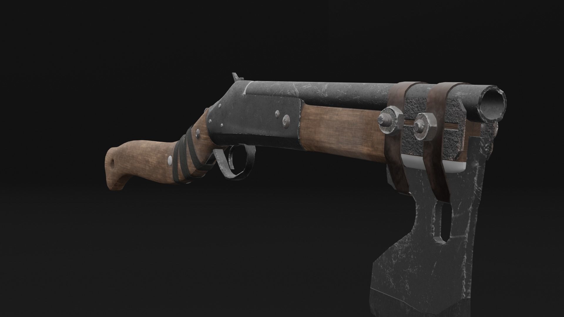 Shotgun-Axe PBR Game READY gun with blood Low-poly 3D model_13