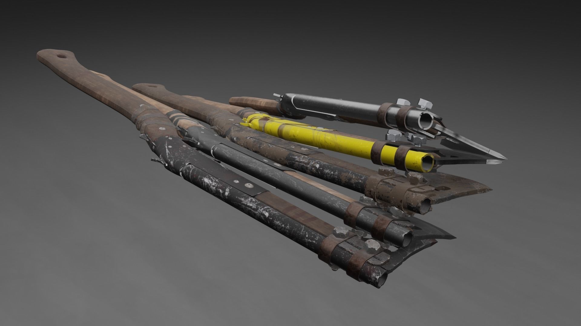 Shotgun-Axe PBR Game READY gun with blood Low-poly 3D model_9