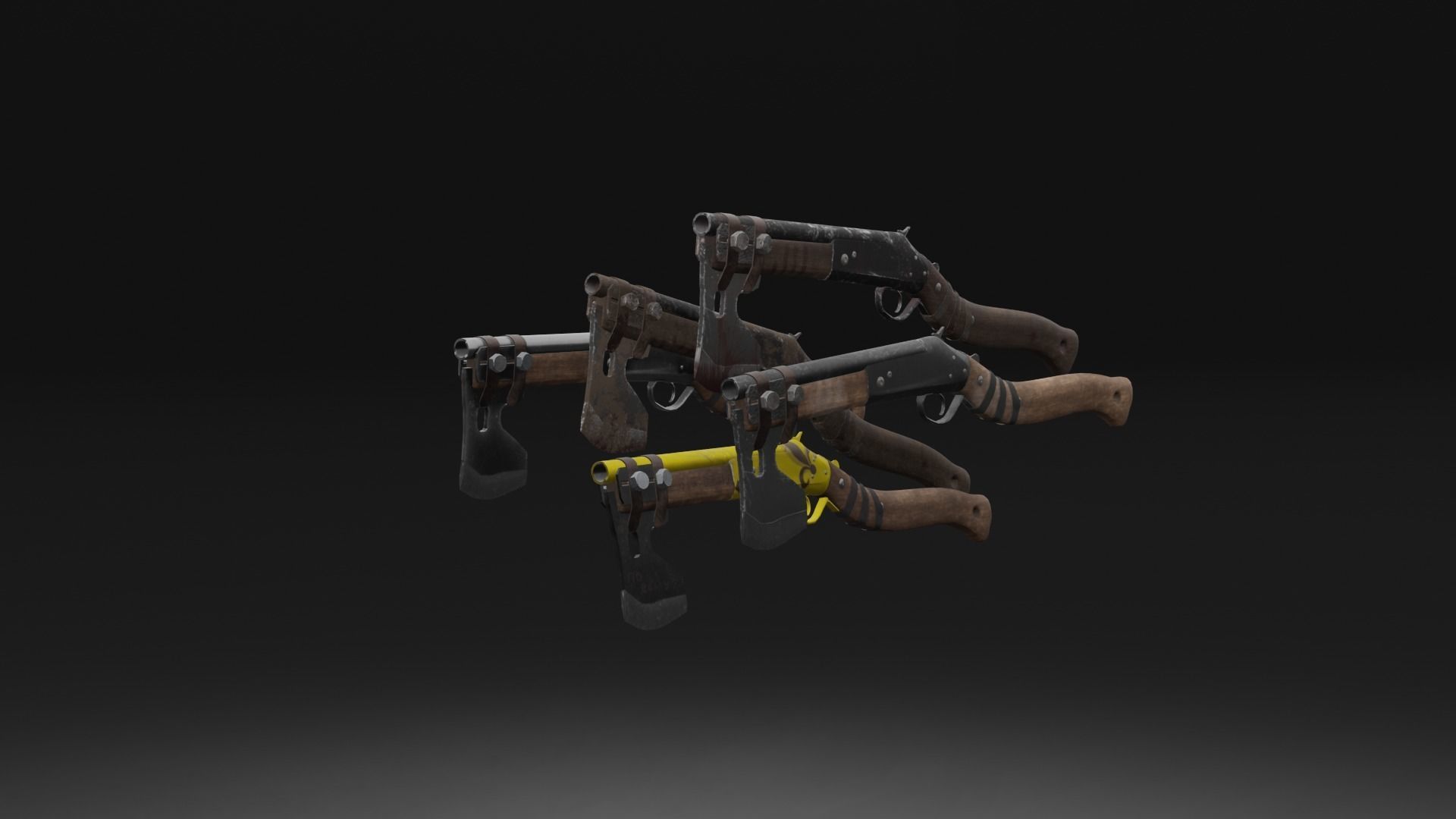 Shotgun-Axe PBR Game READY gun with blood Low-poly 3D model_5