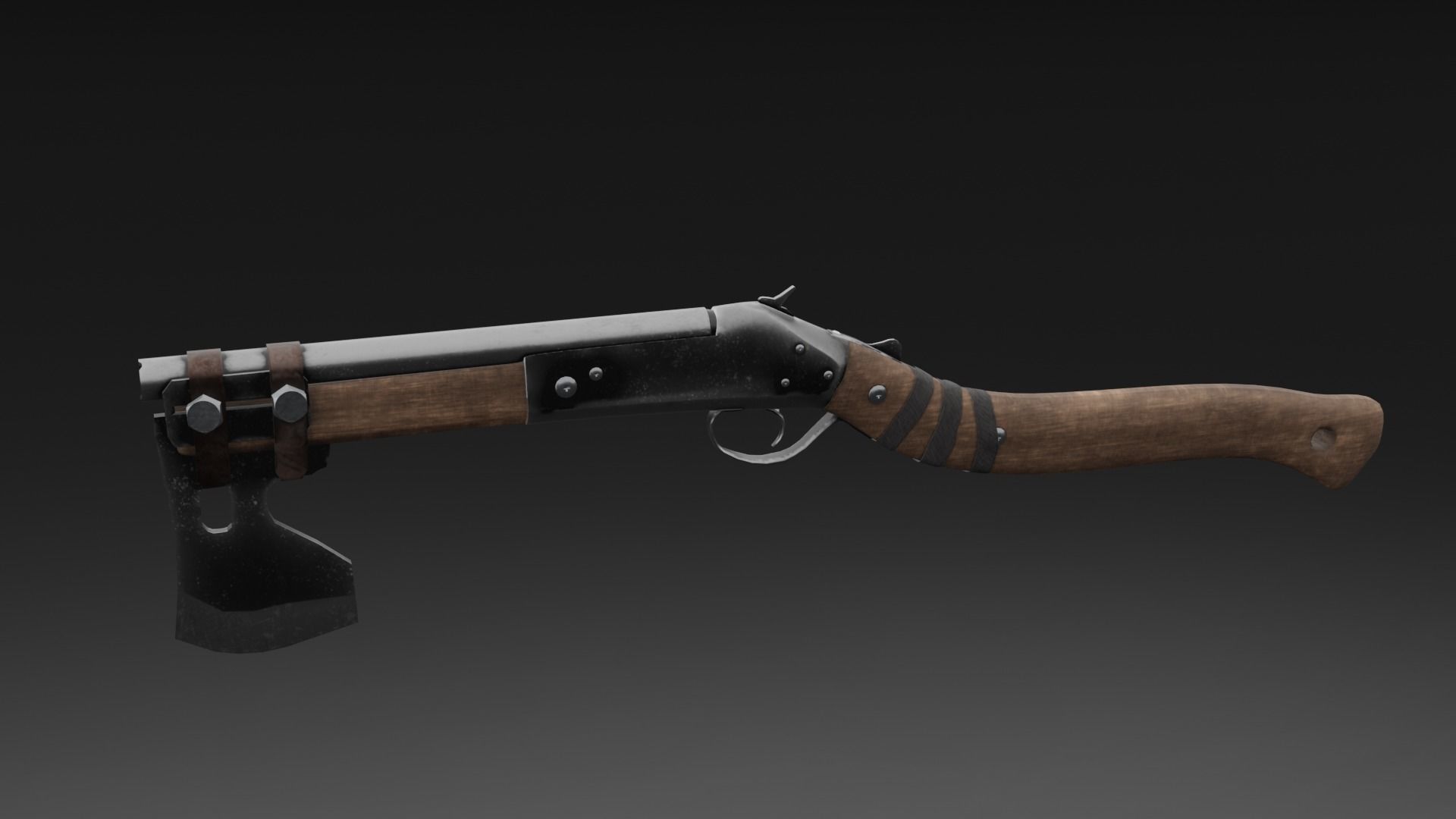 Shotgun-Axe PBR Game READY gun with blood Low-poly 3D model_11