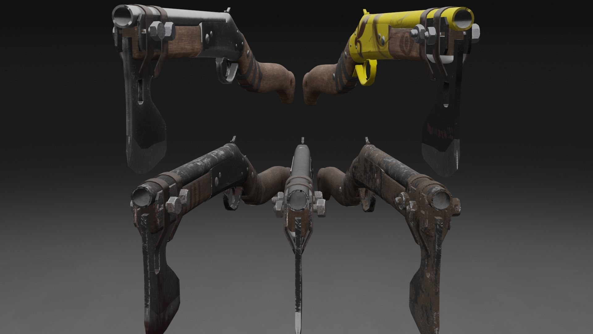 Shotgun-Axe PBR Game READY gun with blood Low-poly 3D model_6