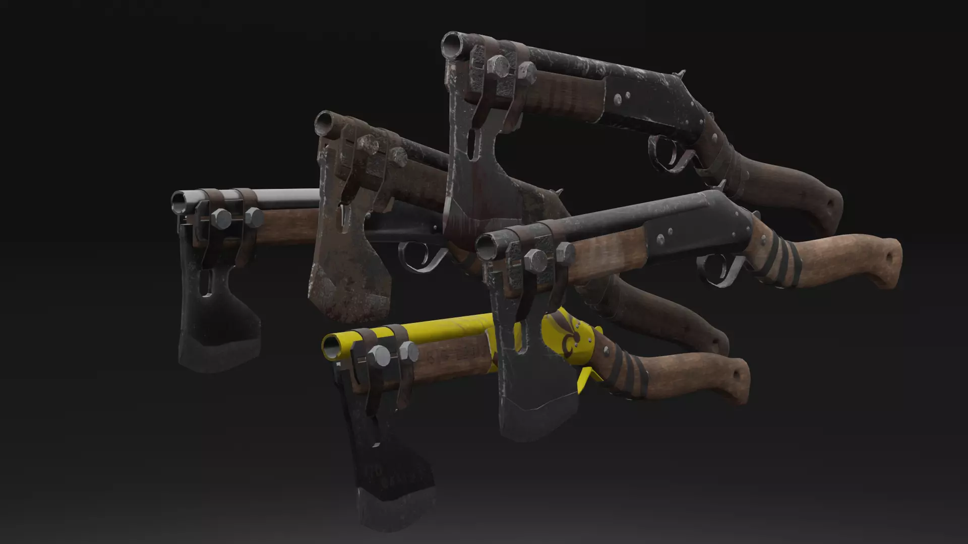 Shotgun-Axe PBR Game READY gun with blood Low-poly 3D model_0