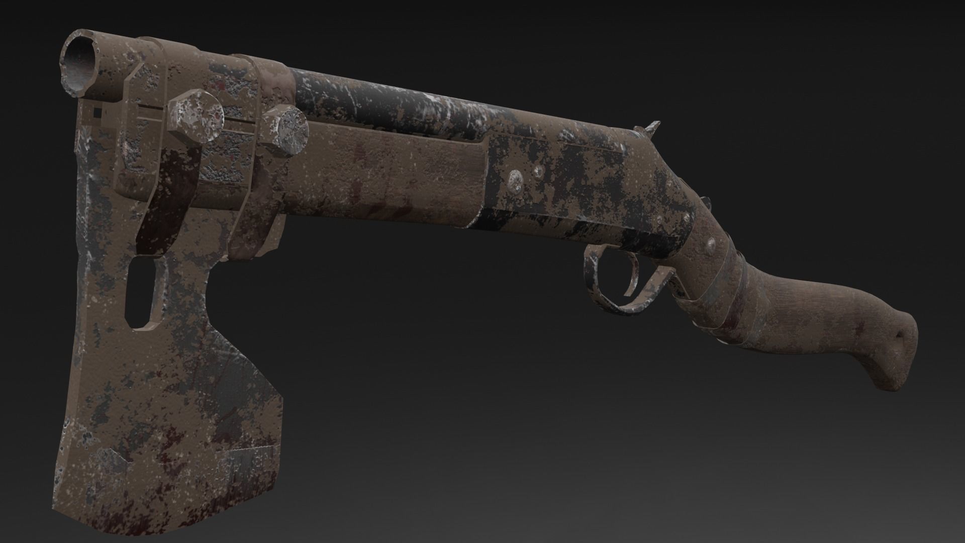 Shotgun-Axe PBR Game READY gun with blood Low-poly 3D model_2