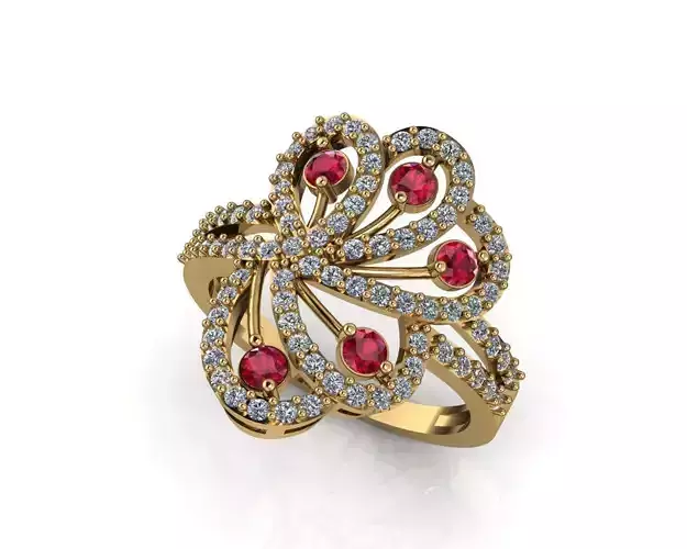 Phoenix Flower Ruby Ring