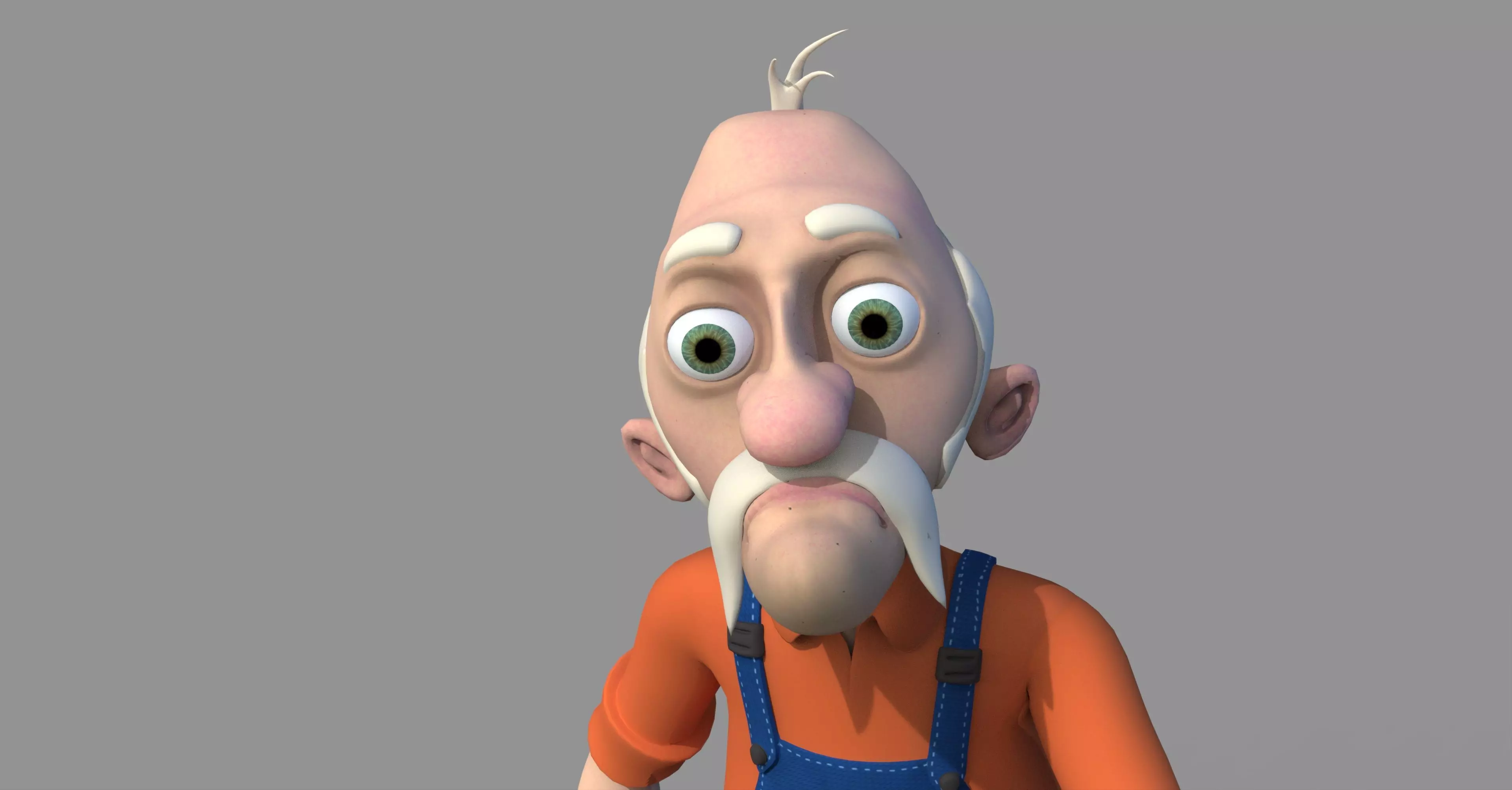 Farmer old man in overalls 3D model_0
