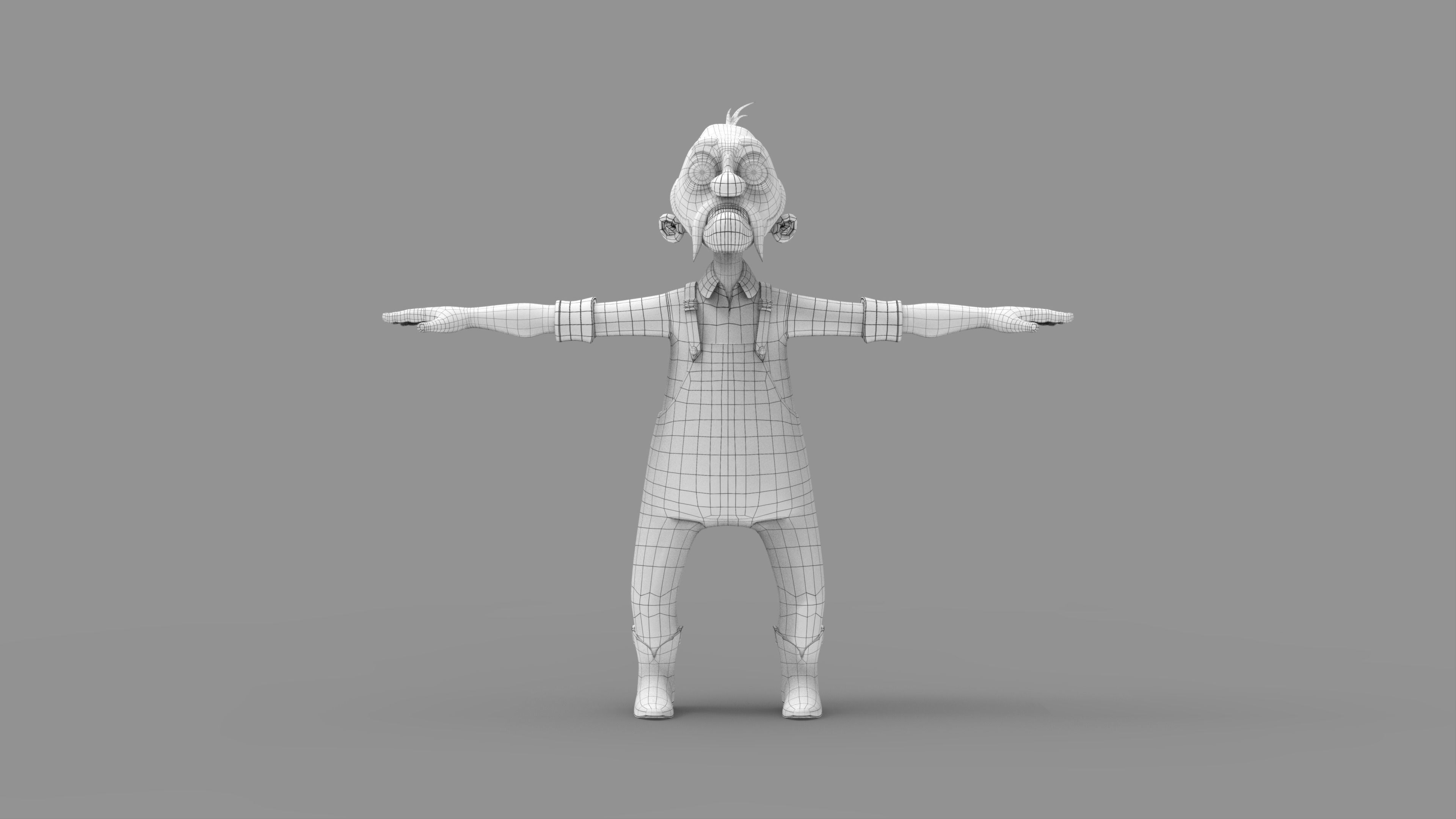 Farmer old man in overalls 3D model_8