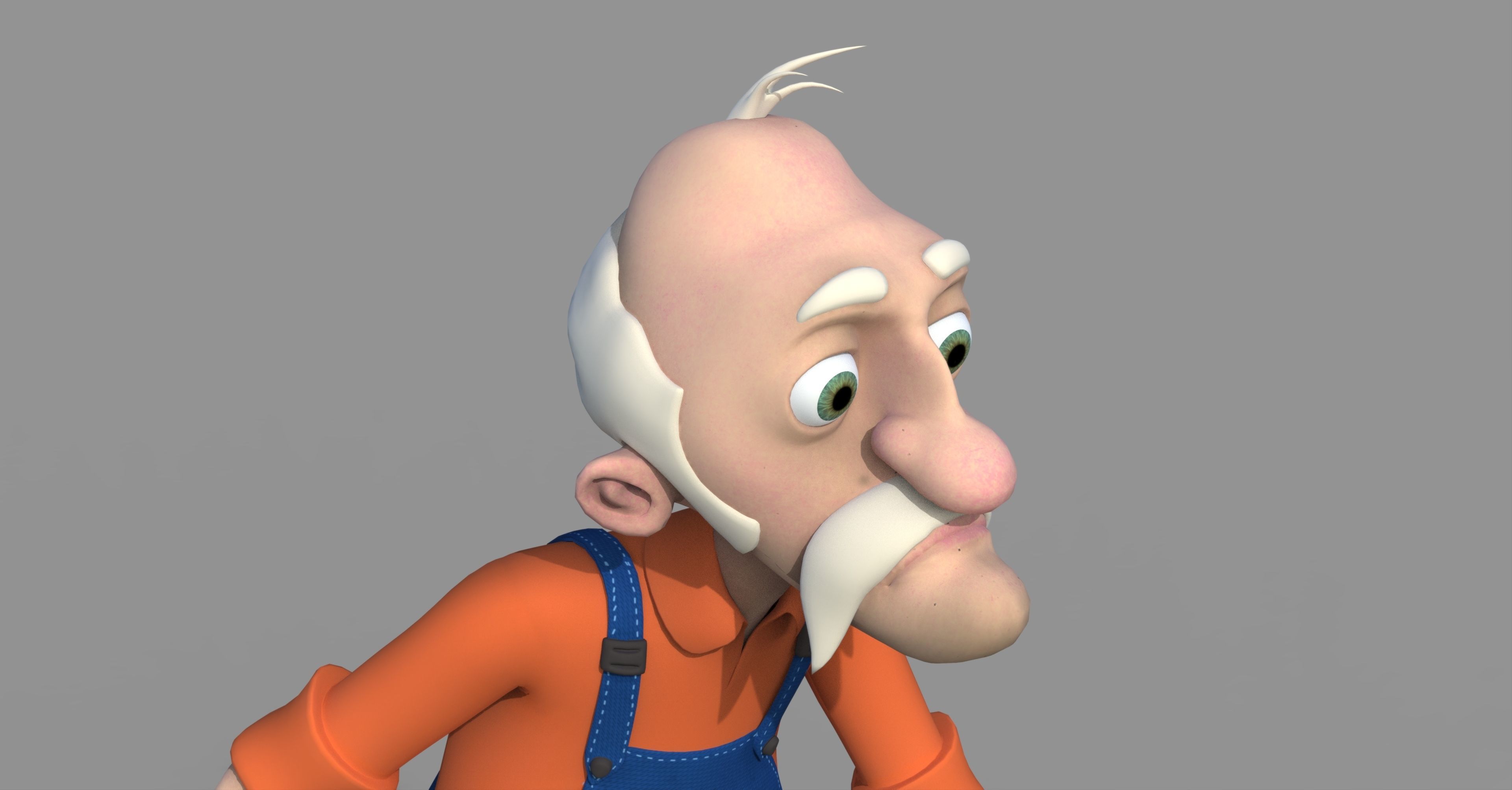 Farmer old man in overalls 3D model_3