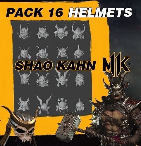 Pack with 16 Helmets of Shao Kahn Mk11 - 3D print model