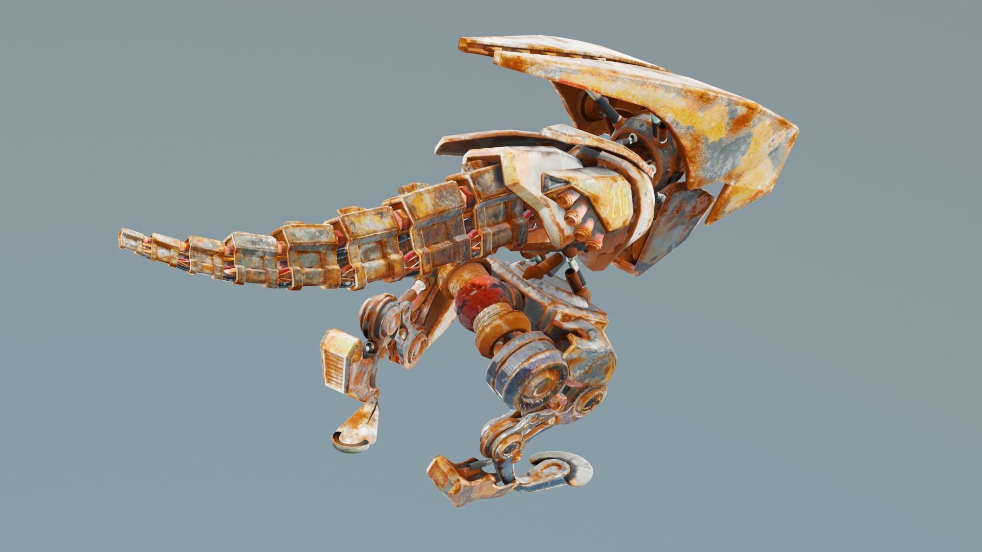 Futuristic Raptoid Dinosaur Rigged Animated Low-poly 3D model_3