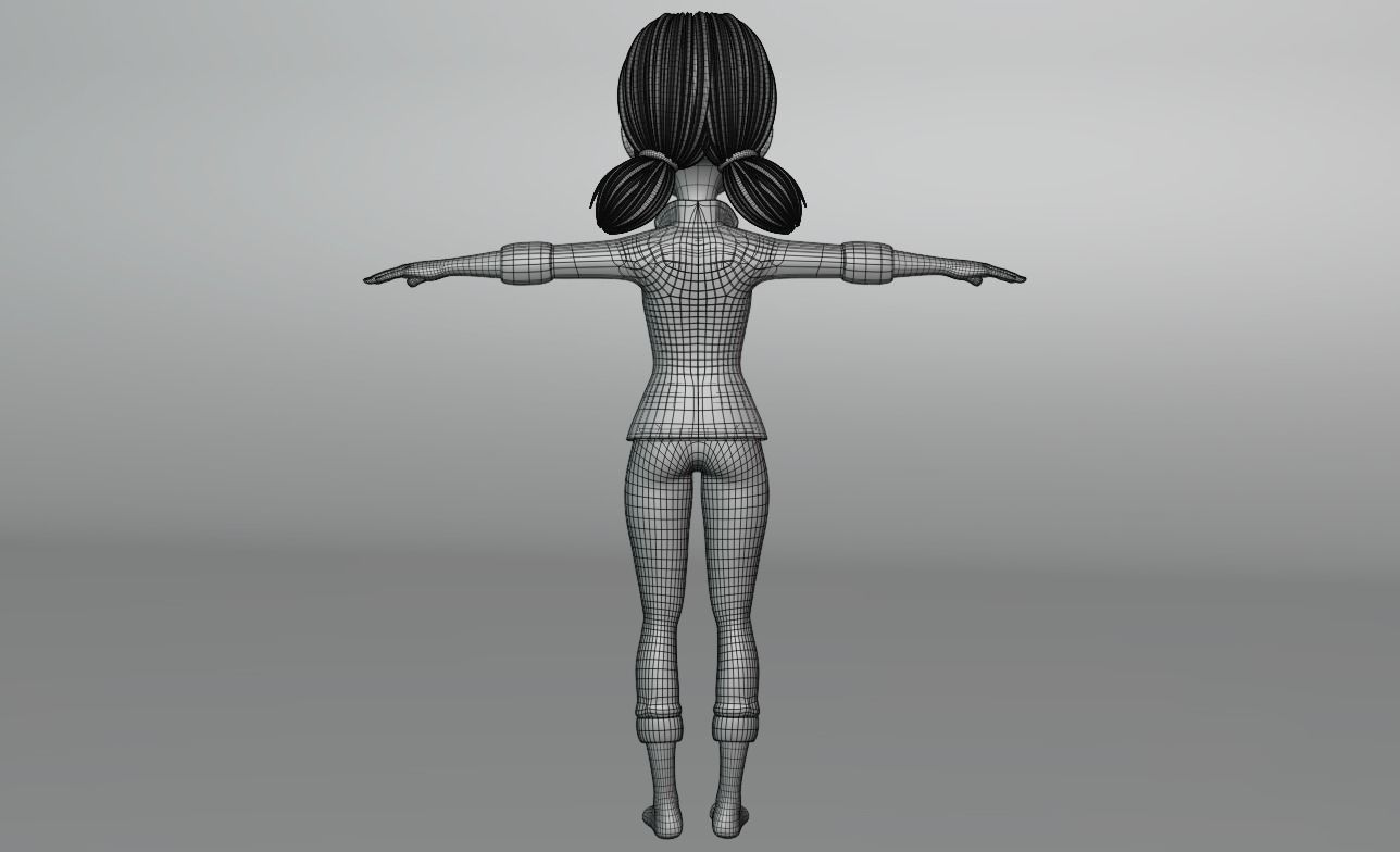Cartoon Girl Low-poly 3D model_11