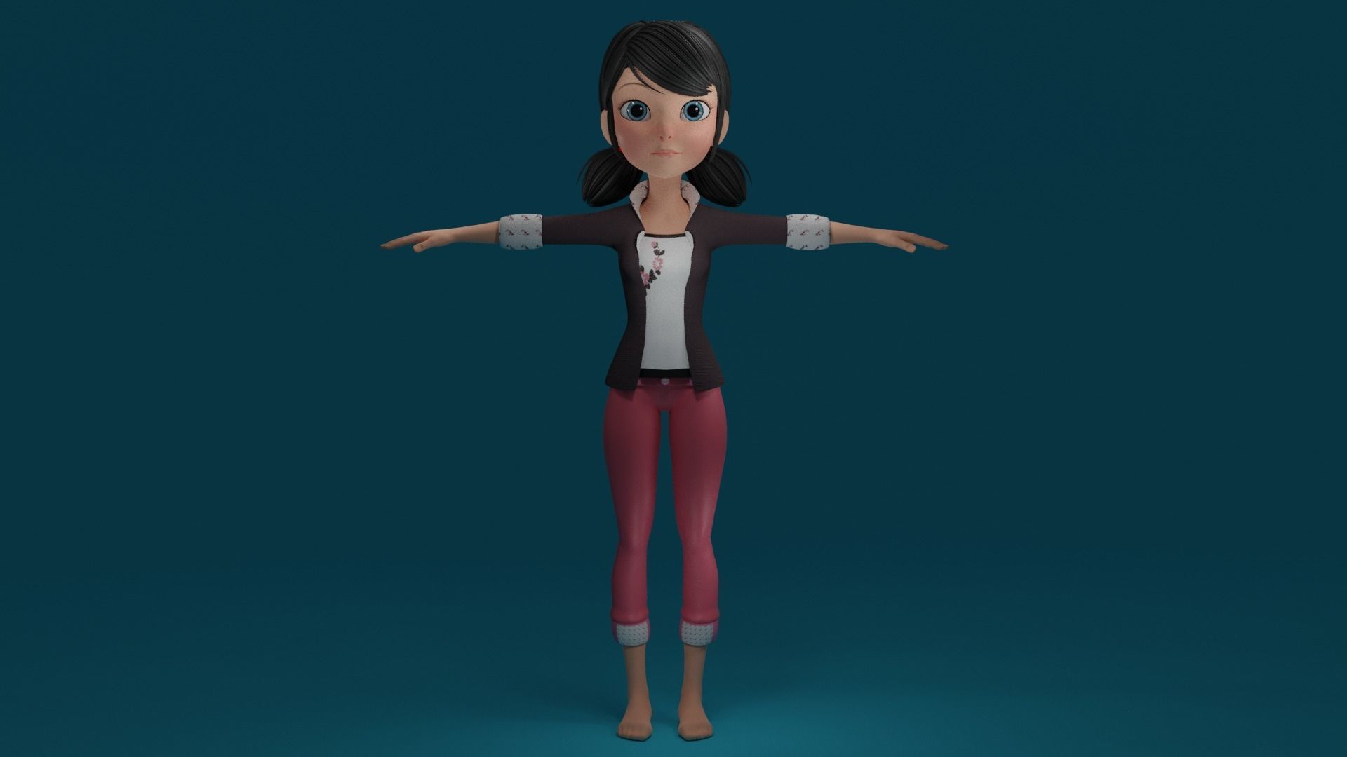 Cartoon Girl Low-poly 3D model_5