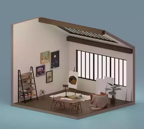 Artist s studio Low-poly 3D model Artist s studio Low-poly 3D model
