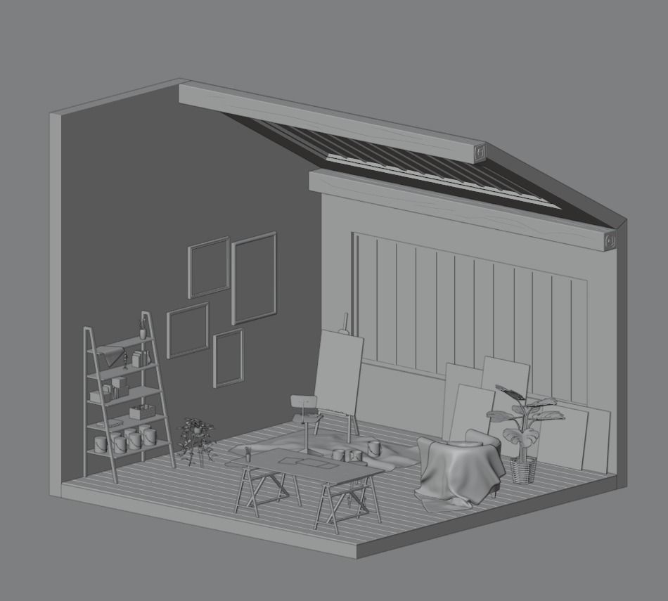 Artist s studio Low-poly 3D model_1