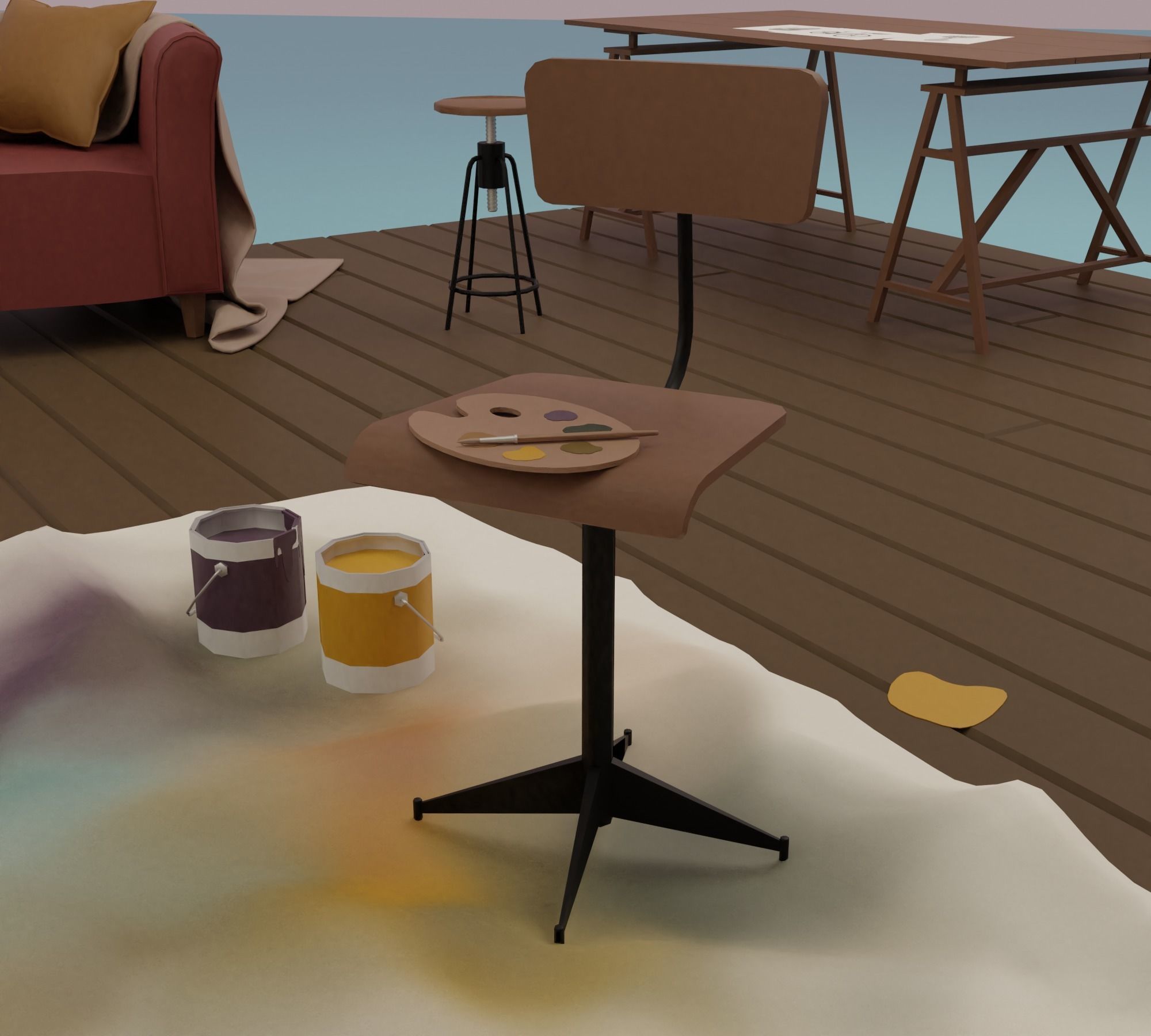 Artist s studio Low-poly 3D model_17