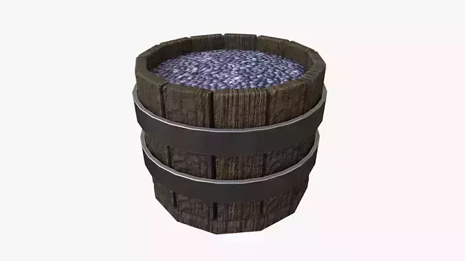 Wooden basket with Blueberry Low-poly 3D model