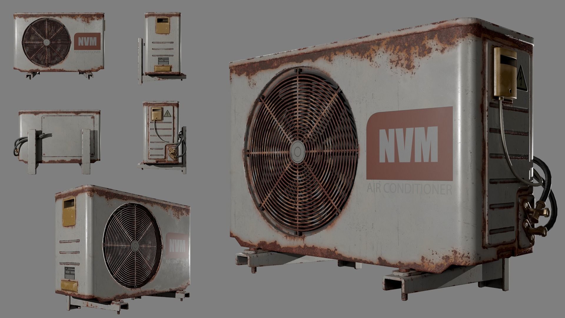 Air Conditioner Unit Rusty Low-poly 3D model_2