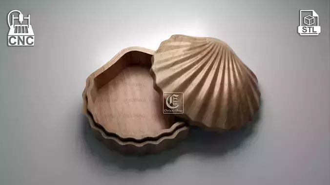 Sea Shell Jewelry Box -3D STL for CNC and 3D Printer