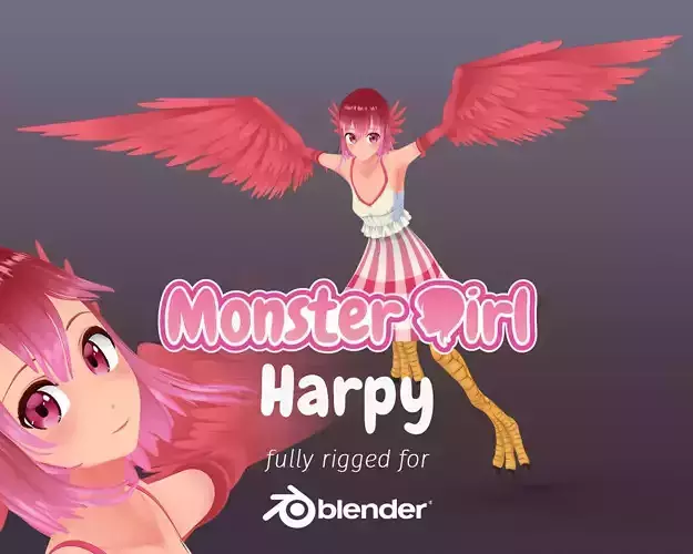 Monster Girl Harpy Low-poly 3D model