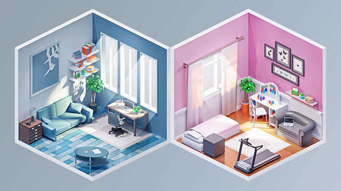 Interior 2 Low-poly 3D model 6