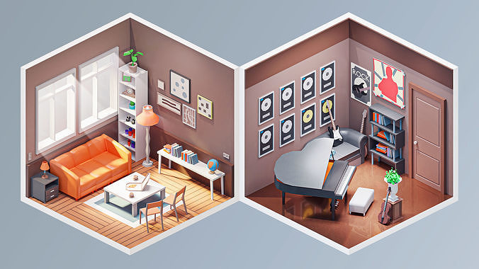 Interior 2 Low-poly 3D model 5