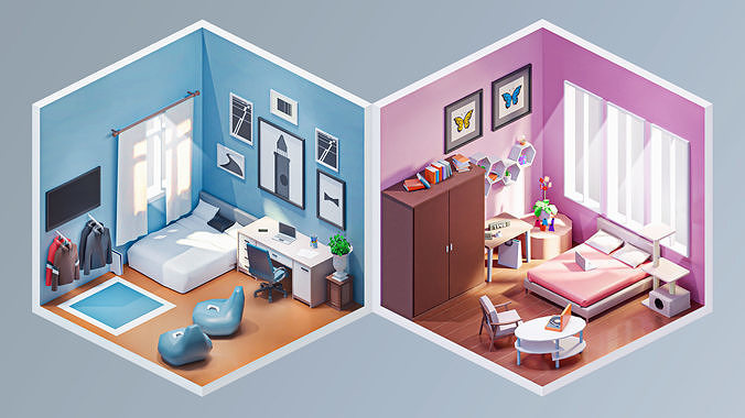 Interior 2 Low-poly 3D model 7