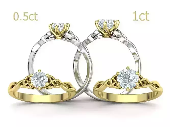 Celtic Knot Engagement rings 1ct stone and half carat stone 3D Model Collection