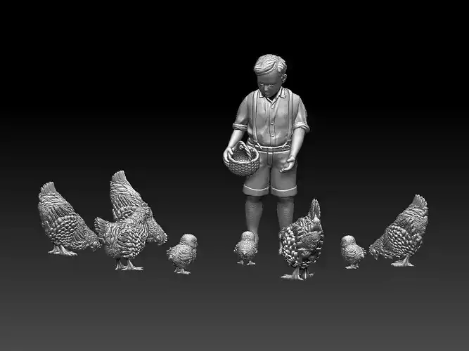 boy and chicken 3D print model