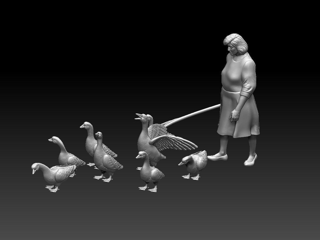 woman and geese 3D print model_6