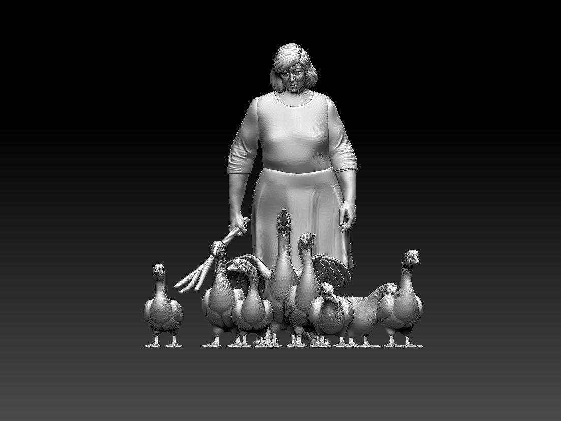 woman and geese 3D print model_1