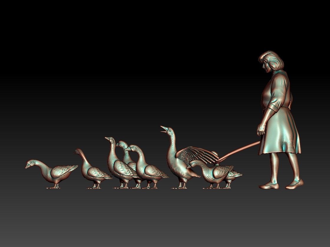 woman and geese 3D print model_13