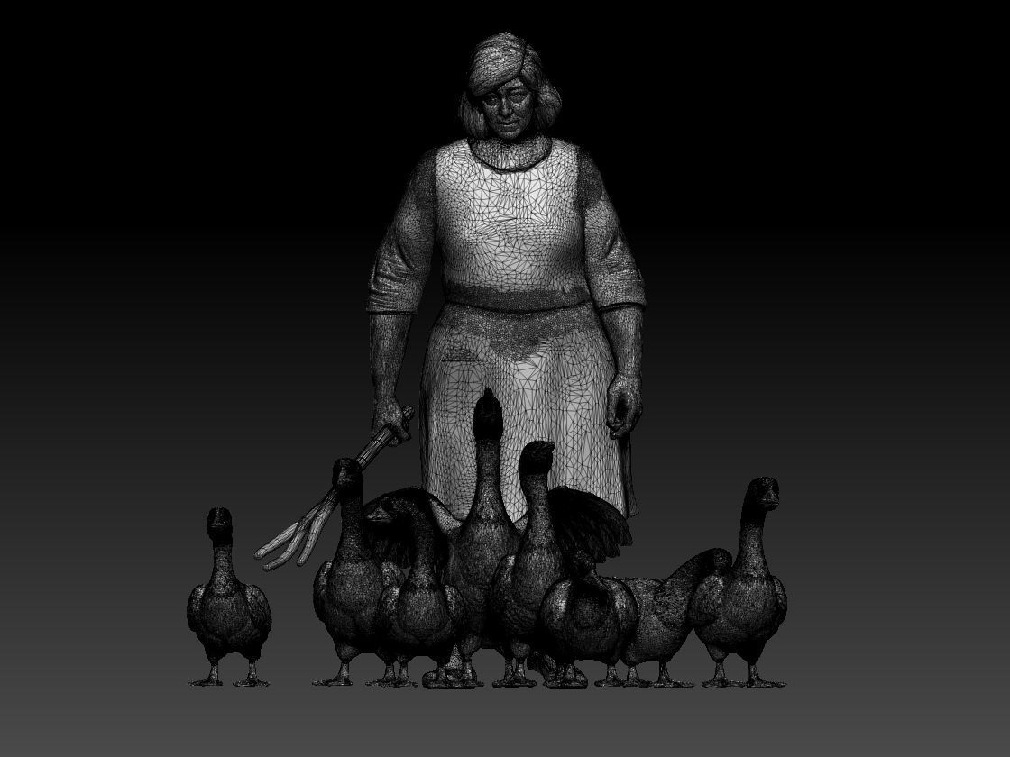 woman and geese 3D print model_12