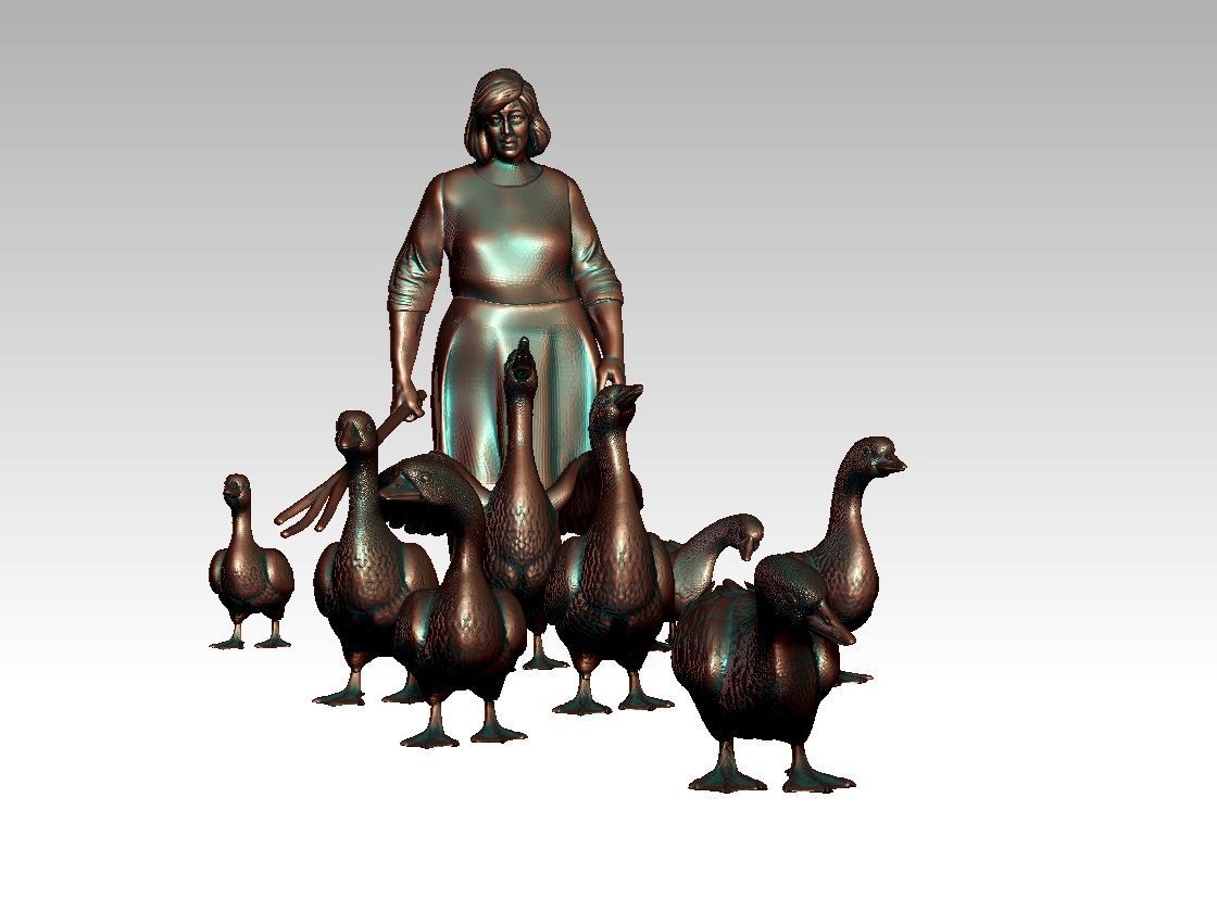woman and geese 3D print model_11