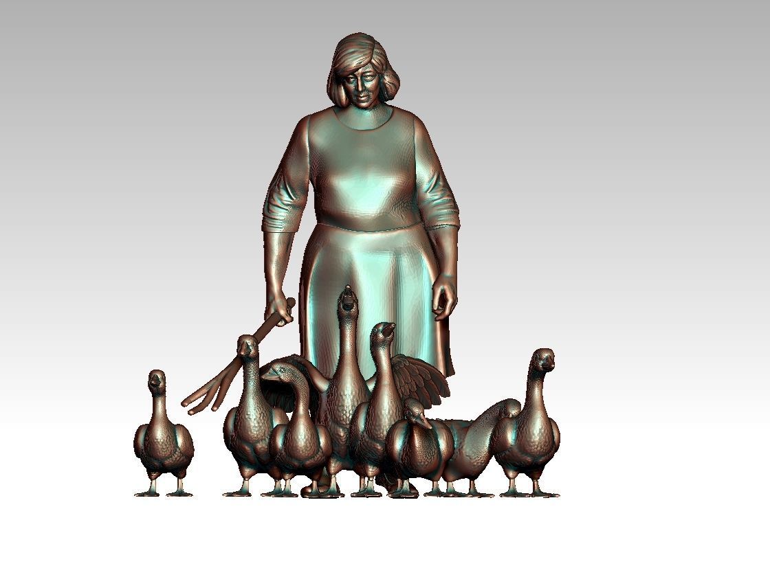 woman and geese 3D print model_9