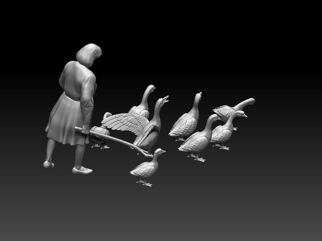 woman and geese 3D print model_4